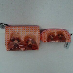 NWT Catseye London Poodle Makeup Cosmetic Case Bag Set Travel TWO Bags Pink